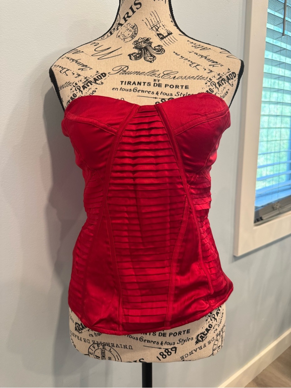 bebe Red Strapless Pleated Bustier Topper